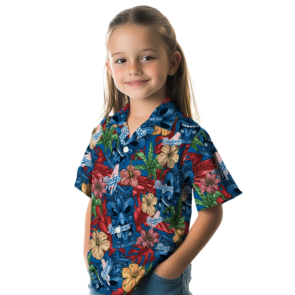 Los Angeles Dodgers Hawaiian Shirt - Hibiscus Tiki Jungle los angeles dodgers tiki jungle blue hawaiian shirts premium grade