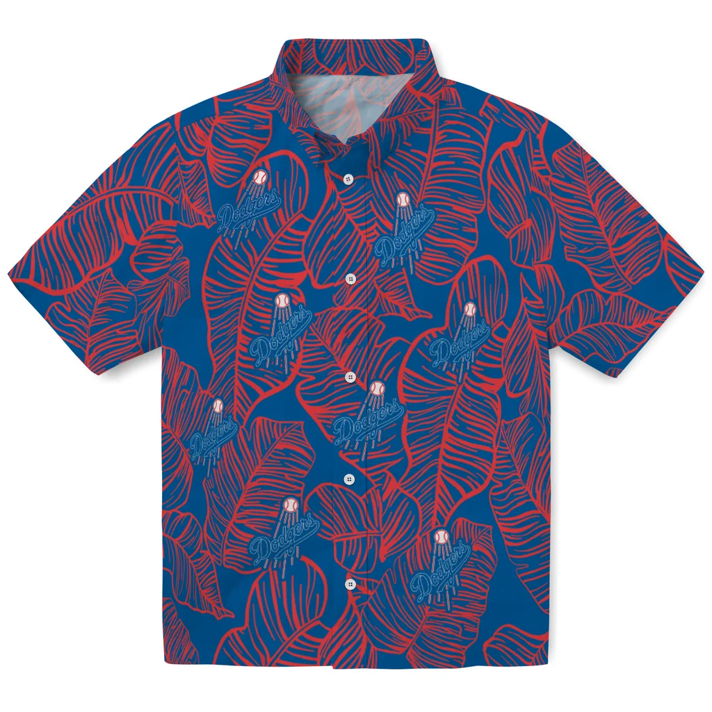 Los Angeles Dodgers Hawaiian Shirt - Leaf Outline los angeles dodgers leaf outline blue hawaiian shirts best selling