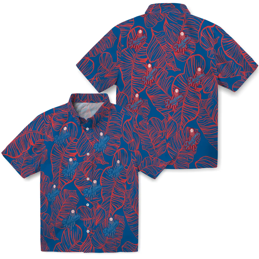 Los Angeles Dodgers Hawaiian Shirt - Leaf Outline los angeles dodgers leaf outline blue hawaiian shirts high quality