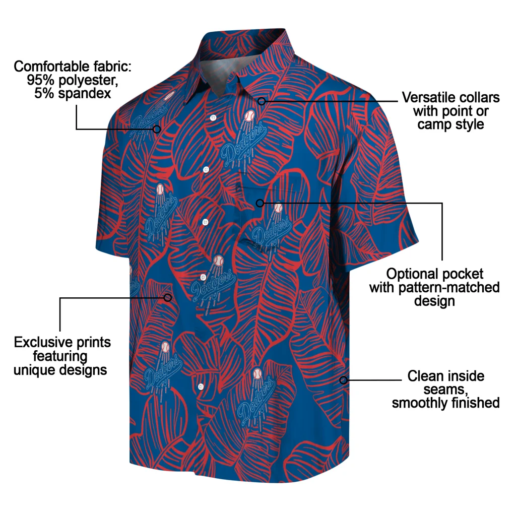 Los Angeles Dodgers Hawaiian Shirt - Leaf Outline los angeles dodgers leaf outline blue hawaiian shirts new arrival