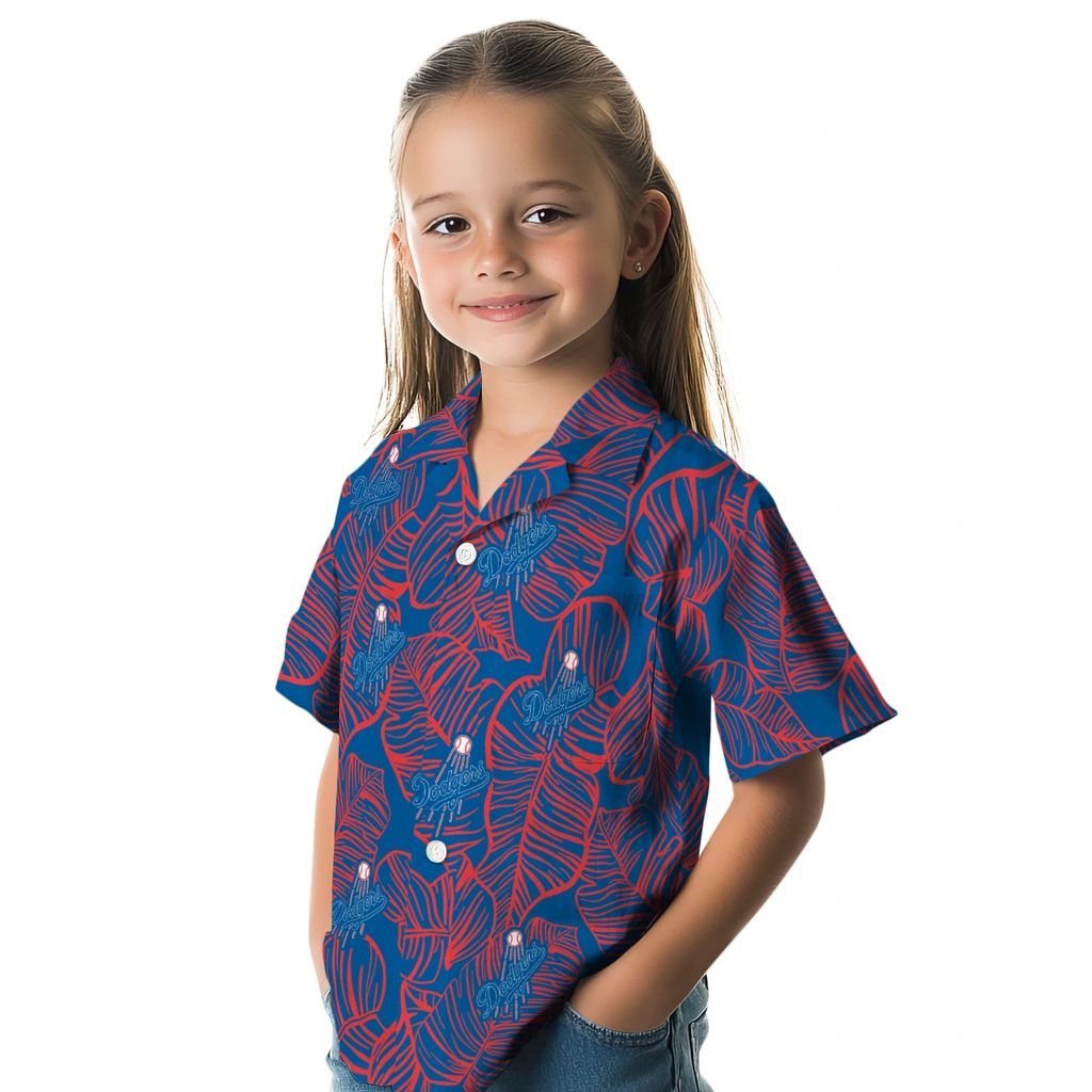 Los Angeles Dodgers Hawaiian Shirt - Leaf Outline los angeles dodgers leaf outline blue hawaiian shirts premium grade