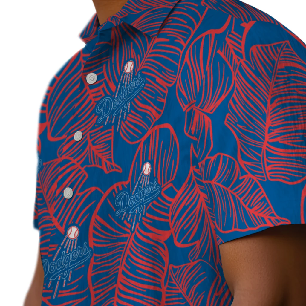 Los Angeles Dodgers Hawaiian Shirt - Leaf Outline los angeles dodgers leaf outline blue hawaiian shirts trendy