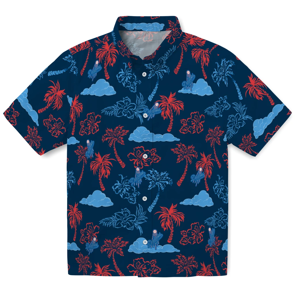 Los Angeles Dodgers Hawaiian Shirt - Palm And Clouds los angeles dodgers palm and clouds blue hawaiian shirts best selling