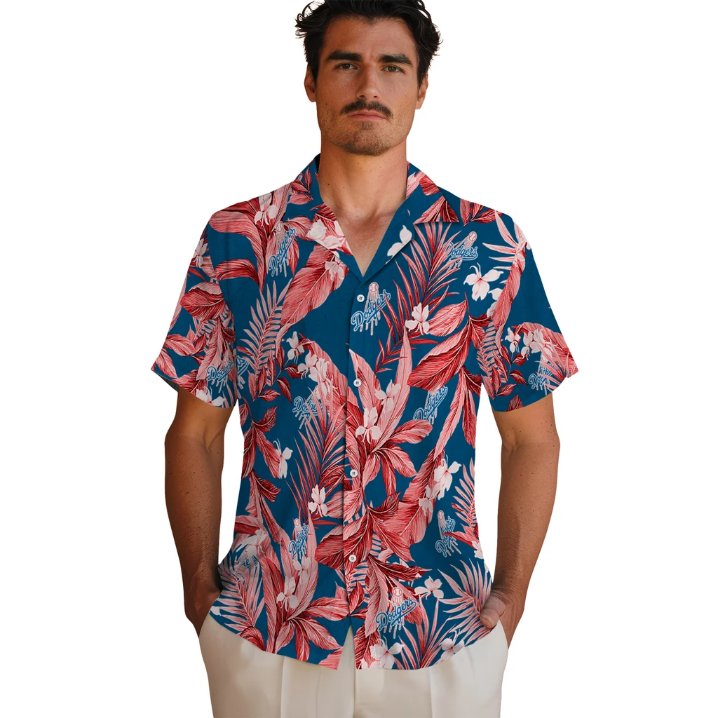 Los Angeles Dodgers Hawaiian Shirt - Palm Leaves los angeles dodgers palm leaves blue hawaiian shirts fashion forward