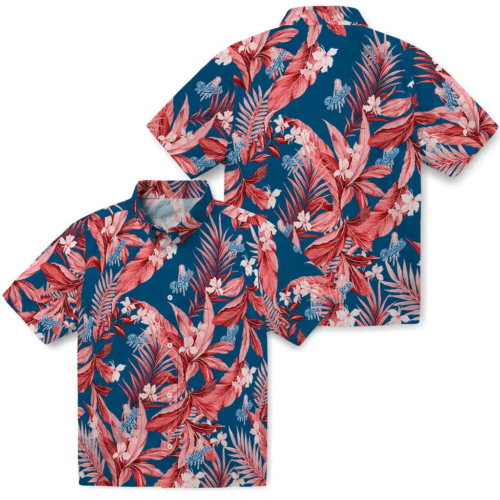Los Angeles Dodgers Hawaiian Shirt - Palm Leaves los angeles dodgers palm leaves blue hawaiian shirts high quality