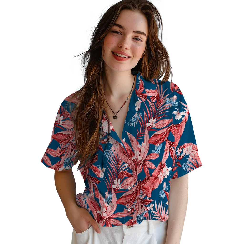 Los Angeles Dodgers Hawaiian Shirt - Palm Leaves los angeles dodgers palm leaves blue hawaiian shirts latest model