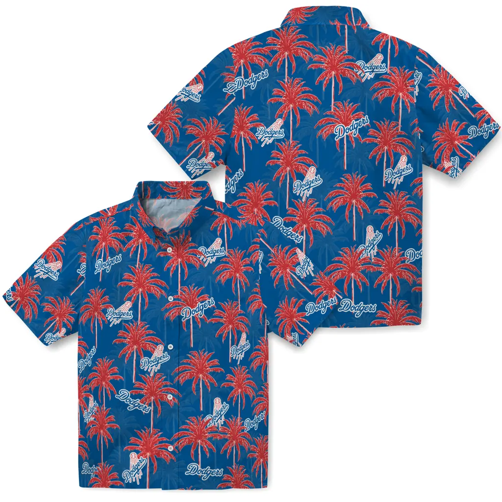 Los Angeles Dodgers Hawaiian Shirt - Palm Tree Motif los angeles dodgers palm grove blue hawaiian shirts high quality