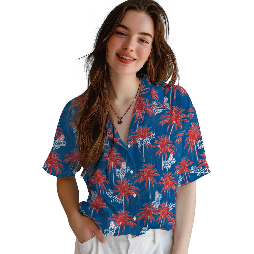Los Angeles Dodgers Hawaiian Shirt - Palm Tree Motif los angeles dodgers palm grove blue hawaiian shirts latest model