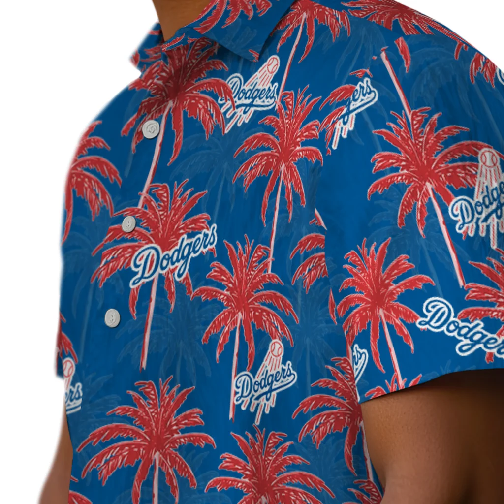 Los Angeles Dodgers Hawaiian Shirt - Palm Tree Motif los angeles dodgers palm grove blue hawaiian shirts trendy