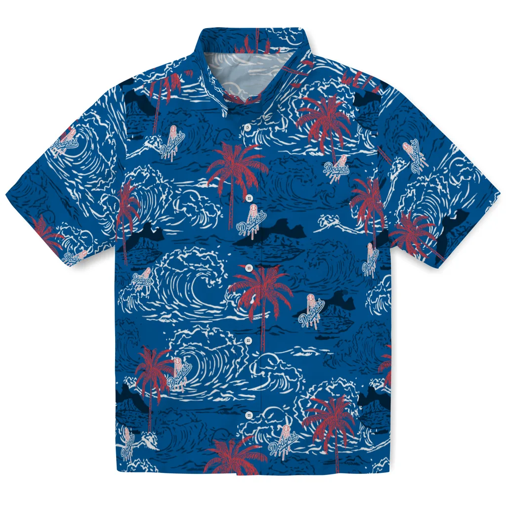 Los Angeles Dodgers Hawaiian Shirt - Wave Palm los angeles dodgers wave palm blue hawaiian shirts best selling
