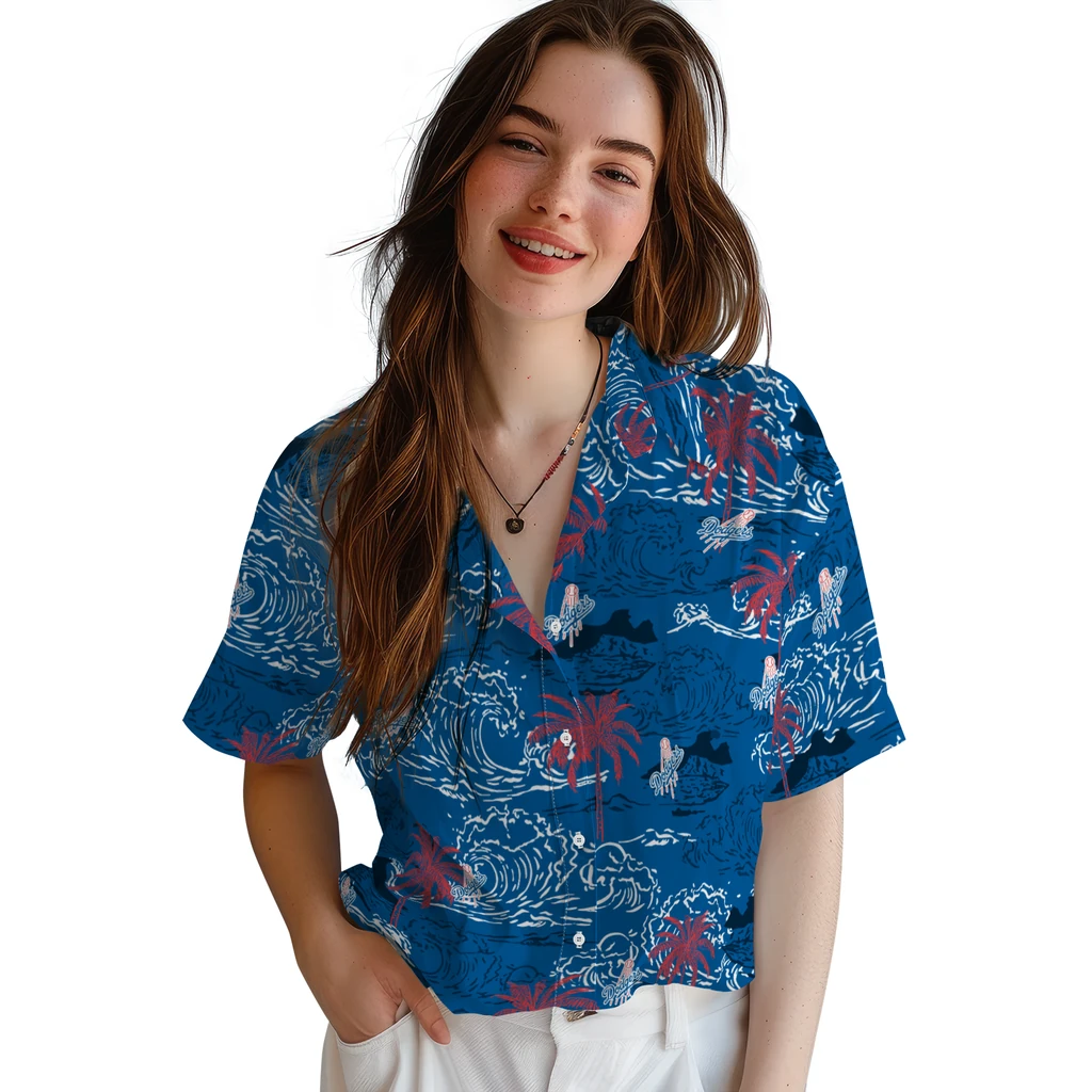 Los Angeles Dodgers Hawaiian Shirt - Wave Palm los angeles dodgers wave palm blue hawaiian shirts latest model