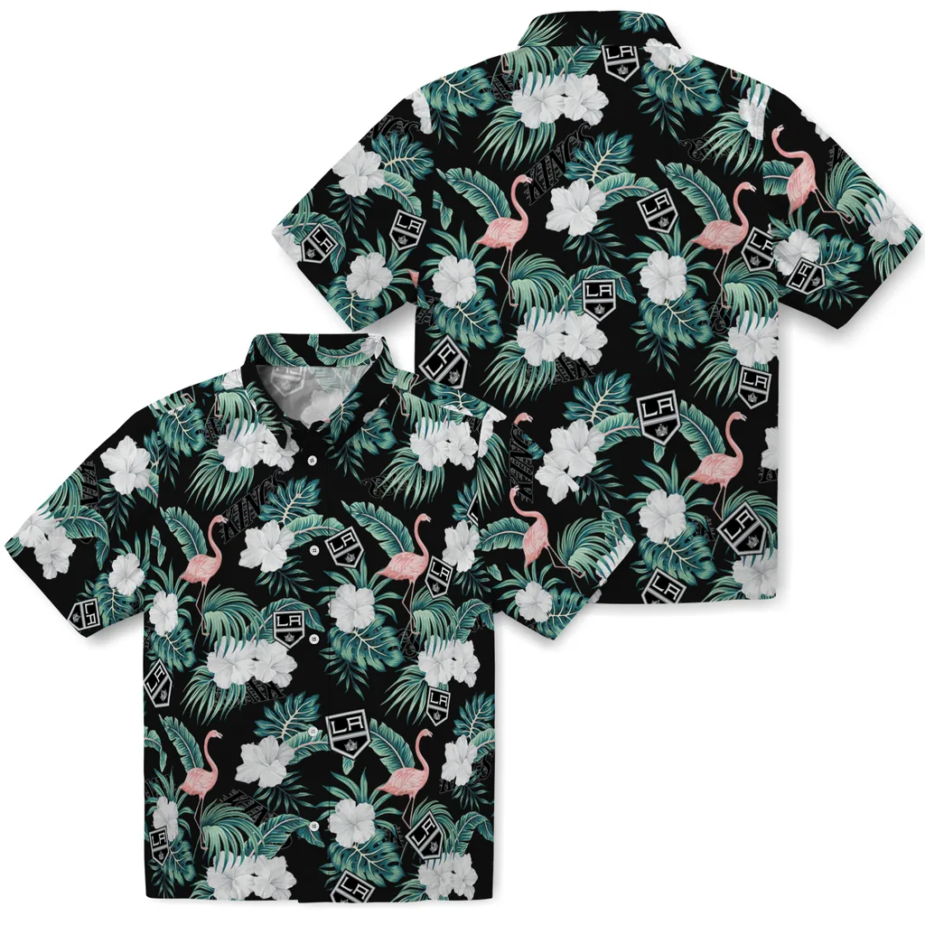 Los Angeles Kings Hawaiian Shirt - Flamingo and Hibiscus los angeles kings flamingo palms black hawaiian shirts high quality