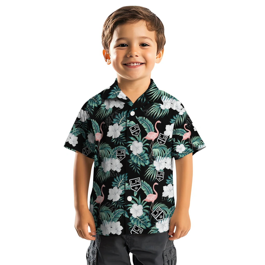 Los Angeles Kings Hawaiian Shirt - Flamingo and Hibiscus los angeles kings flamingo palms black hawaiian shirts top rated