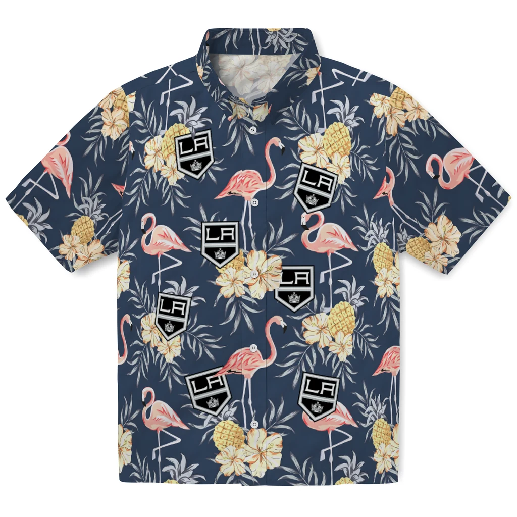 Los Angeles Kings Hawaiian Shirt - Flamingo Hibiscus los angeles kings flamingo hibiscus navy hawaiian shirts best selling