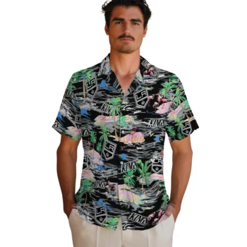 los angeles kings flamingo retreat black hawaiian shirts fashion forward