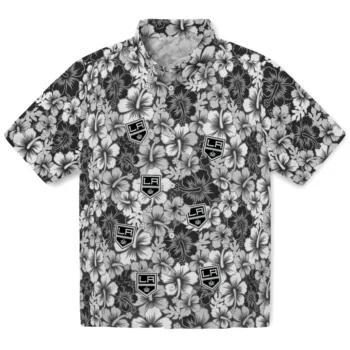 los angeles kings hibiscus blooms black hawaiian shirts best selling