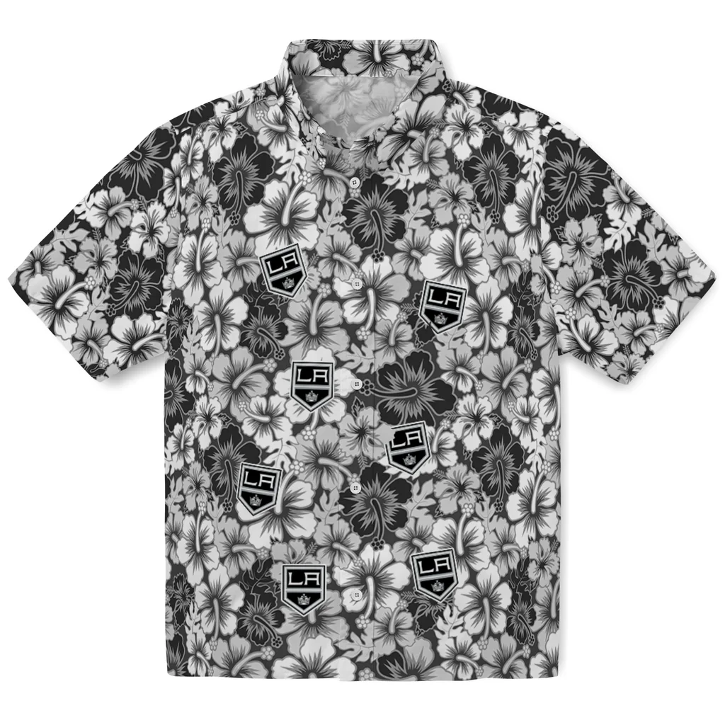 Los Angeles Kings Hawaiian Shirt - Hibiscus Blooms los angeles kings hibiscus blooms black hawaiian shirts best selling