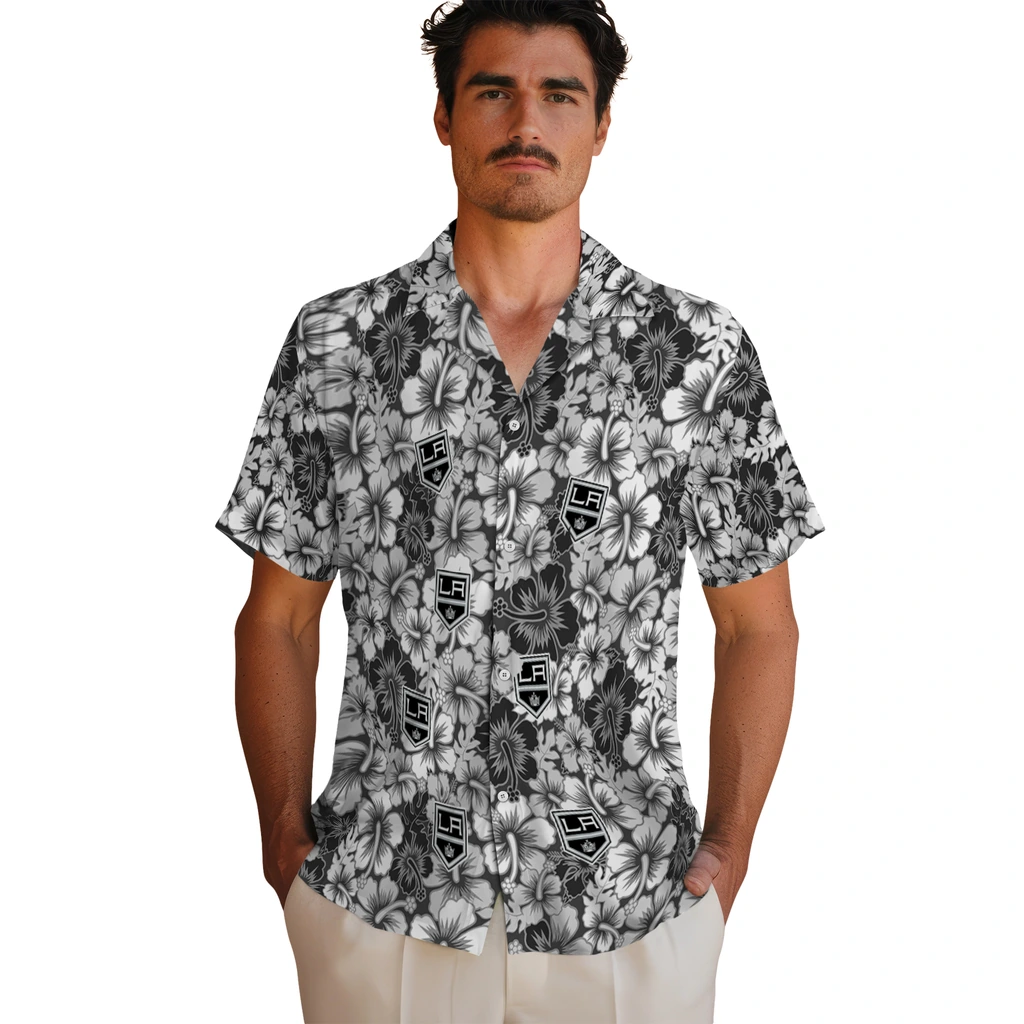 Los Angeles Kings Hawaiian Shirt - Hibiscus Blooms los angeles kings hibiscus blooms black hawaiian shirts fashion forward