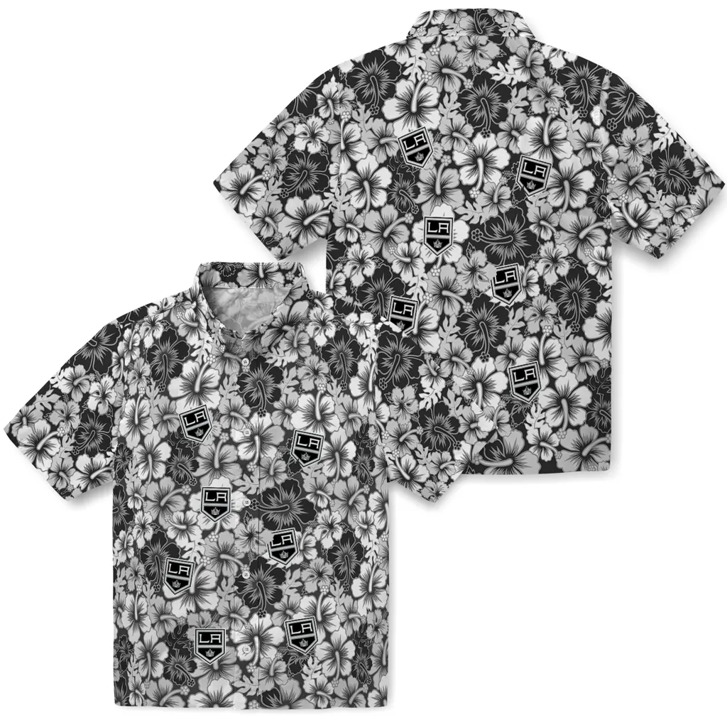 Los Angeles Kings Hawaiian Shirt - Hibiscus Blooms los angeles kings hibiscus blooms black hawaiian shirts high quality