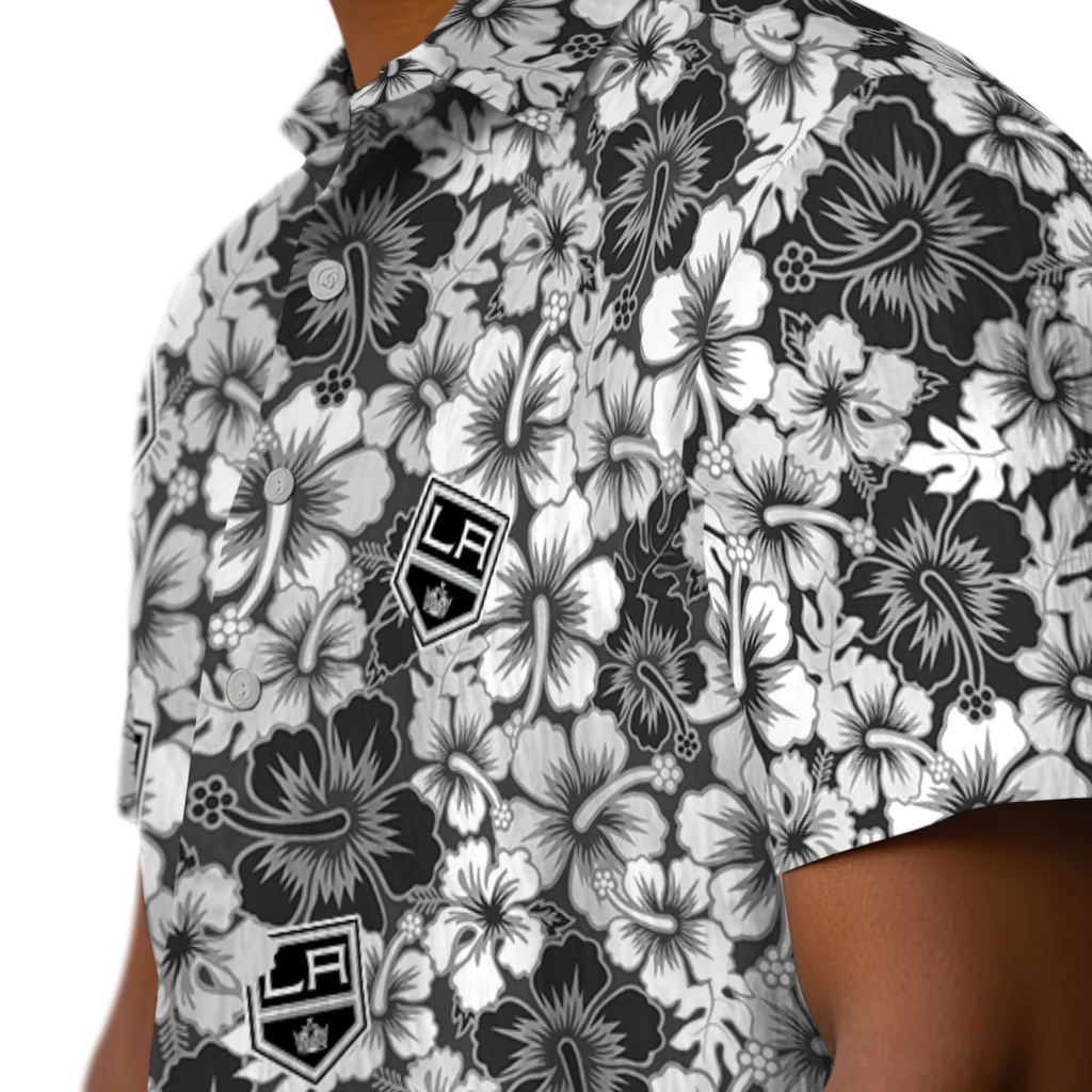 Los Angeles Kings Hawaiian Shirt - Hibiscus Blooms los angeles kings hibiscus blooms black hawaiian shirts trendy