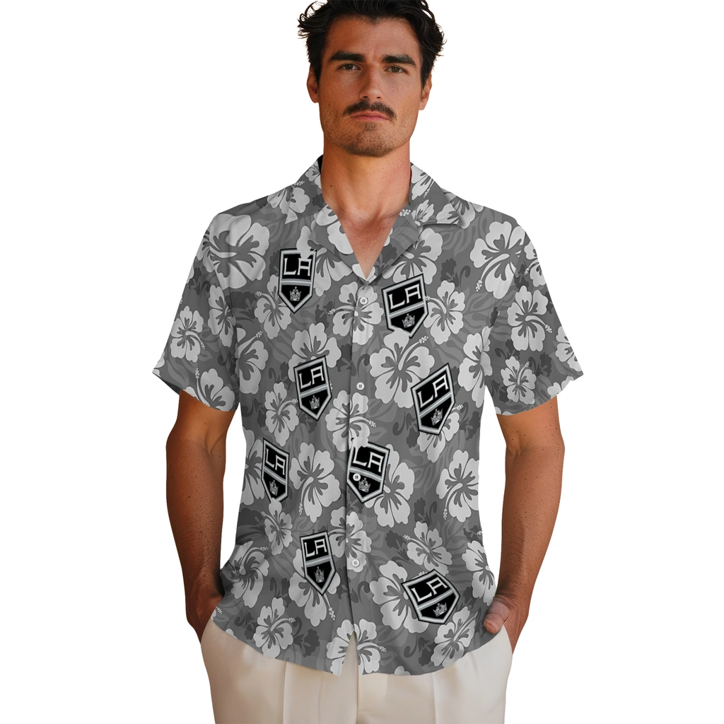 Los Angeles Kings Hawaiian Shirt - Hibiscus Cluster los angeles kings hibiscus cluster black hawaiian shirts fashion forward