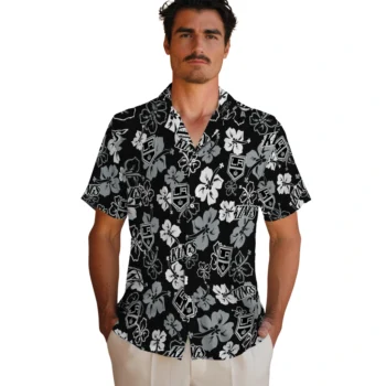 los angeles kings hibiscus bloom black hawaiian shirts fashion forward
