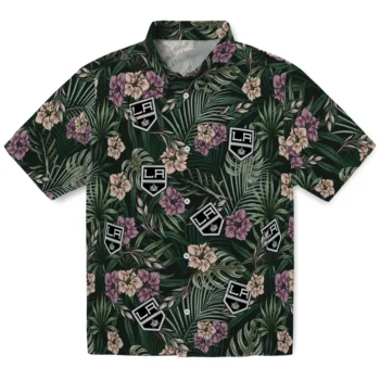 los angeles kings hibiscus leaves pattern green hawaiian shirts best selling