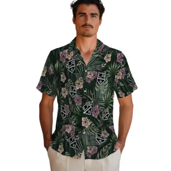 los angeles kings hibiscus leaves pattern green hawaiian shirts fashion forward
