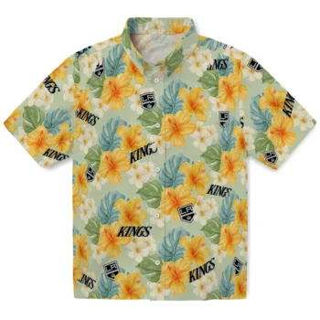 los angeles kings hibiscus mood pale lime yellow hawaiian shirts best selling