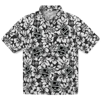 los angeles kings hibiscus motif black white hawaiian shirts best selling
