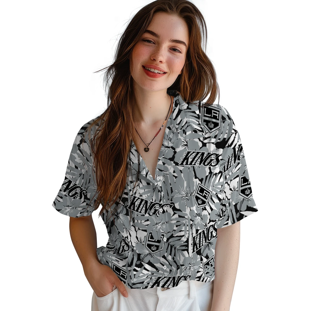 Los Angeles Kings Hawaiian Shirt - Hibiscus Overlay los angeles kings hibiscus overlay hawaiian shirts latest model