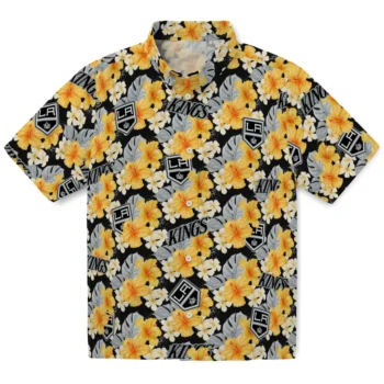 los angeles kings hibiscus tropics black yellow hawaiian shirts best selling