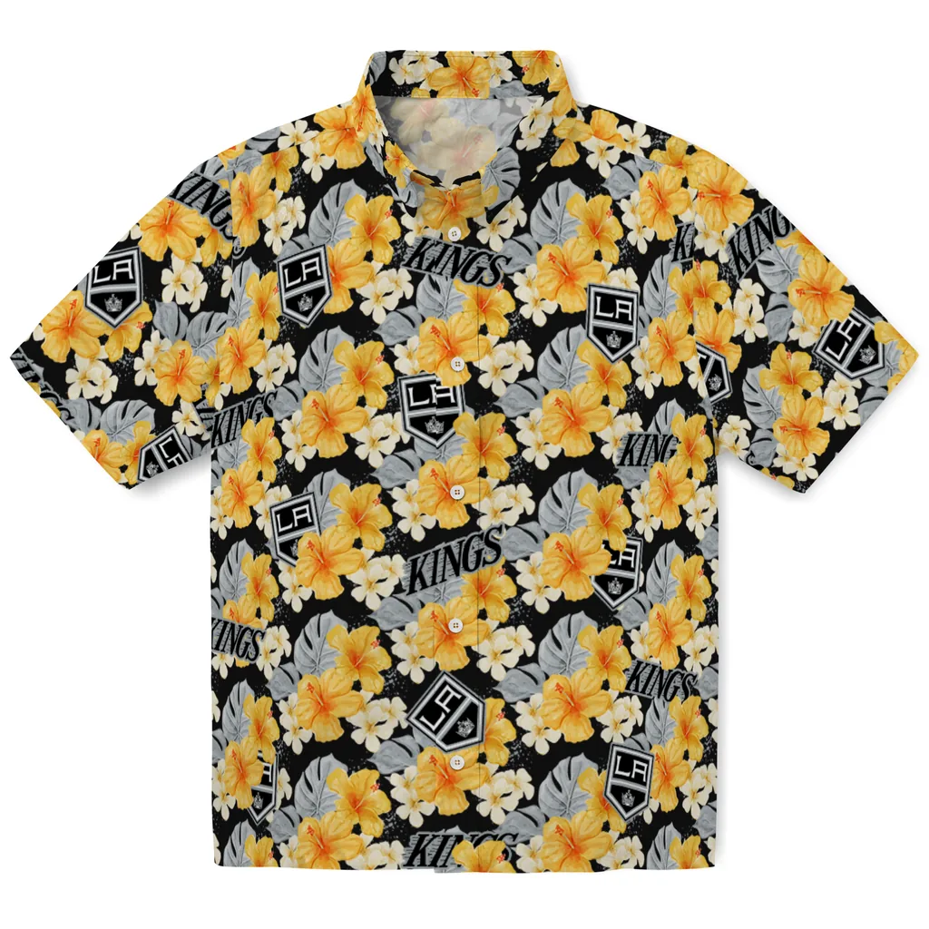Los Angeles Kings Hawaiian Shirt - Hibiscus Tropics los angeles kings hibiscus tropics black yellow hawaiian shirts best selling
