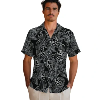 los angeles kings leaf outline black hawaiian shirts fashion forward