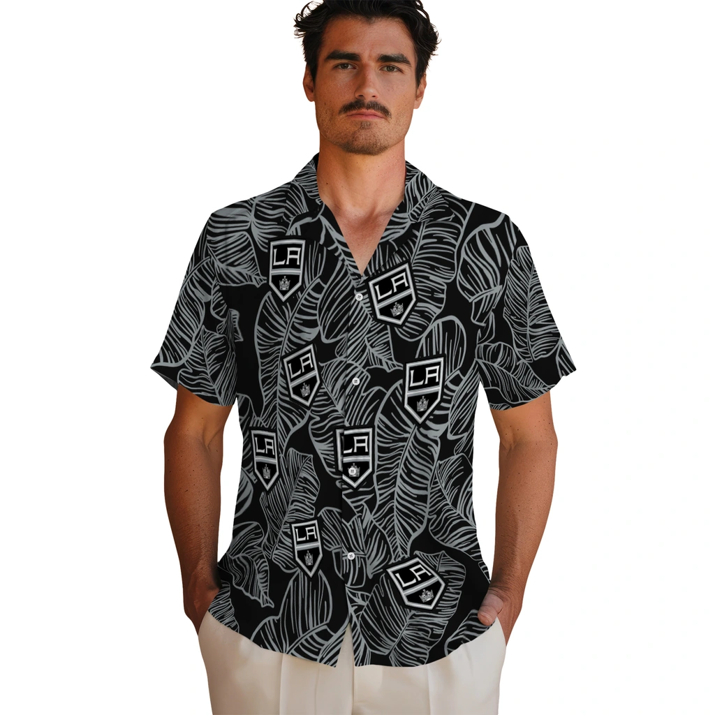 Los Angeles Kings Hawaiian Shirt - Leaf Outline los angeles kings leaf outline black hawaiian shirts fashion forward