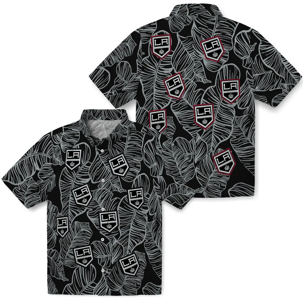 Los Angeles Kings Hawaiian Shirt - Leaf Outline los angeles kings leaf outline black hawaiian shirts high quality