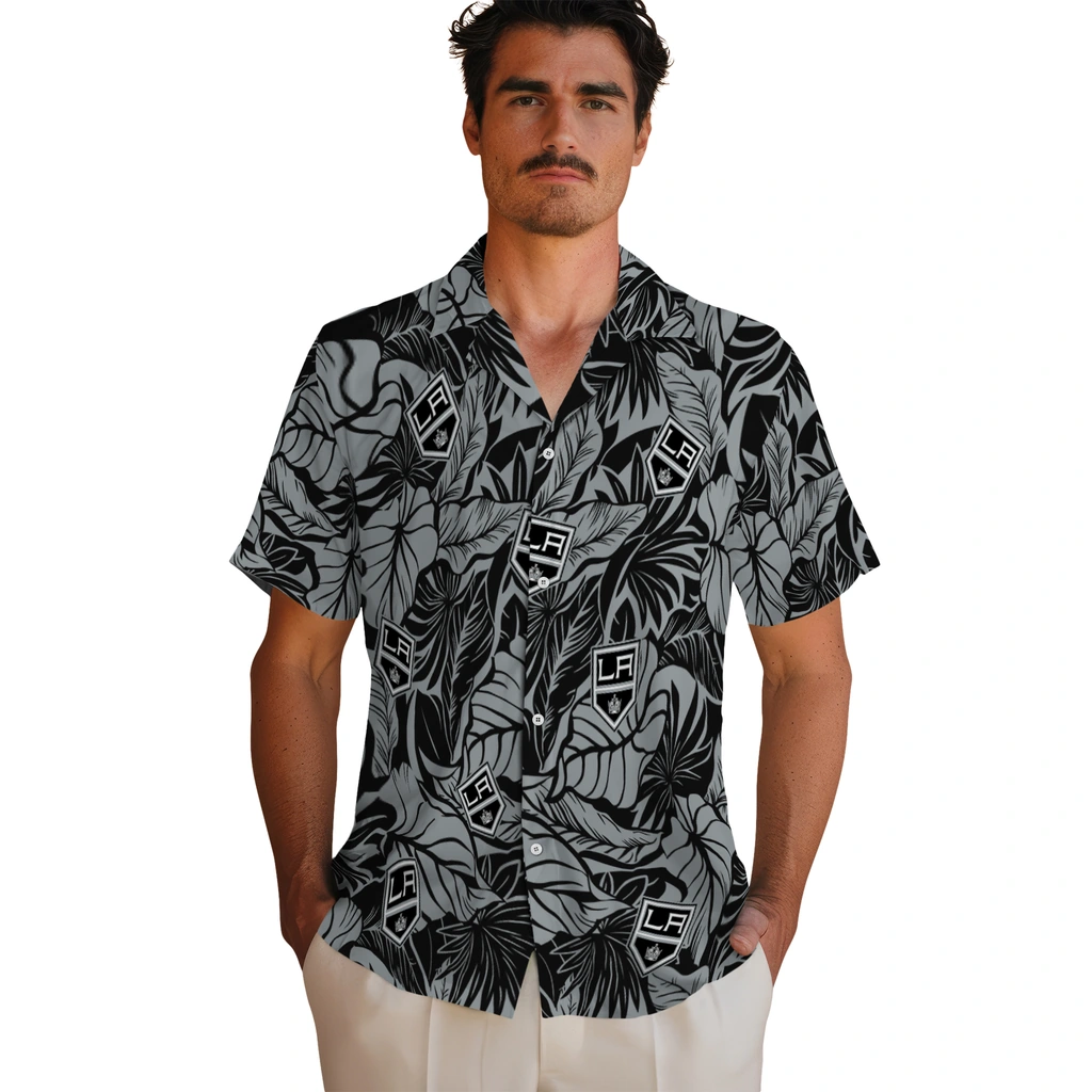 Los Angeles Kings Hawaiian Shirt - Monstera Layer los angeles kings monstera layer black hawaiian shirts fashion forward