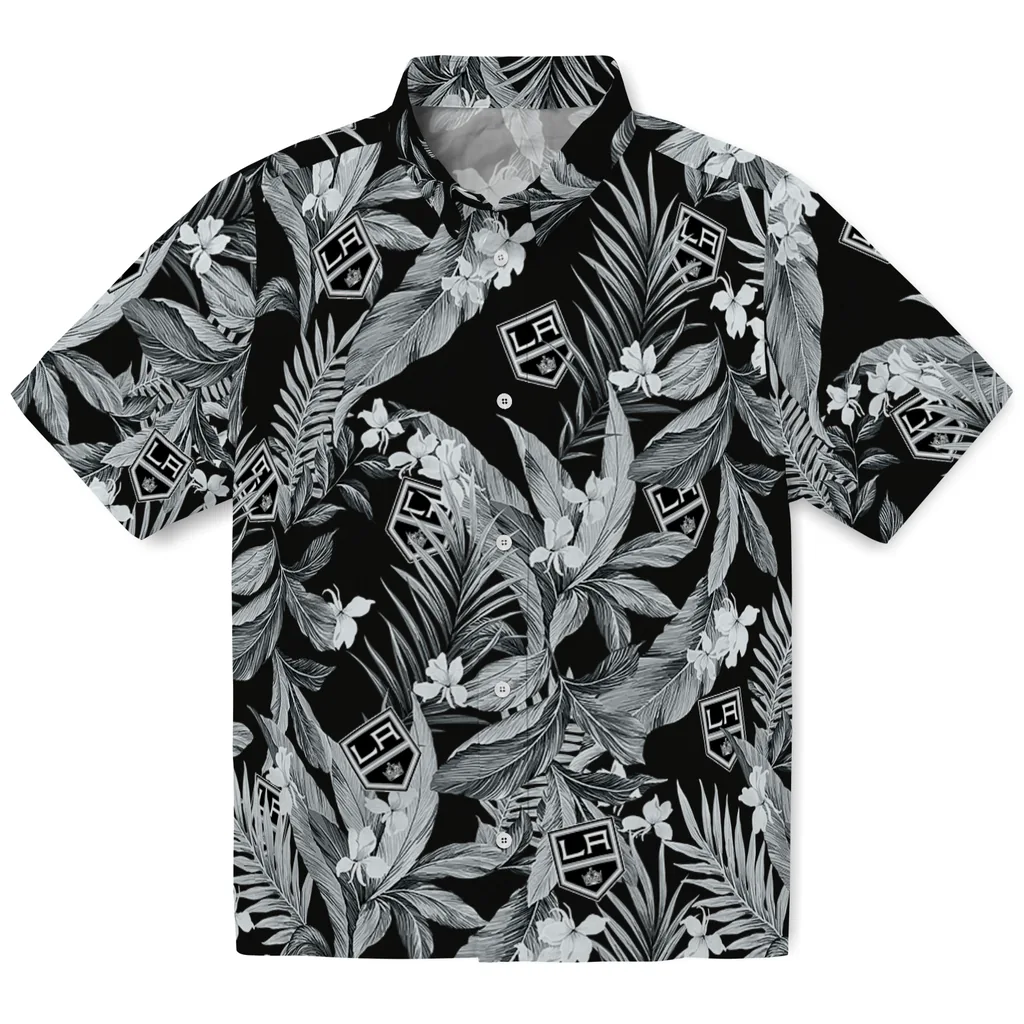 Los Angeles Kings Hawaiian Shirt - Palm Leaves los angeles kings palm leaves black hawaiian shirts best selling