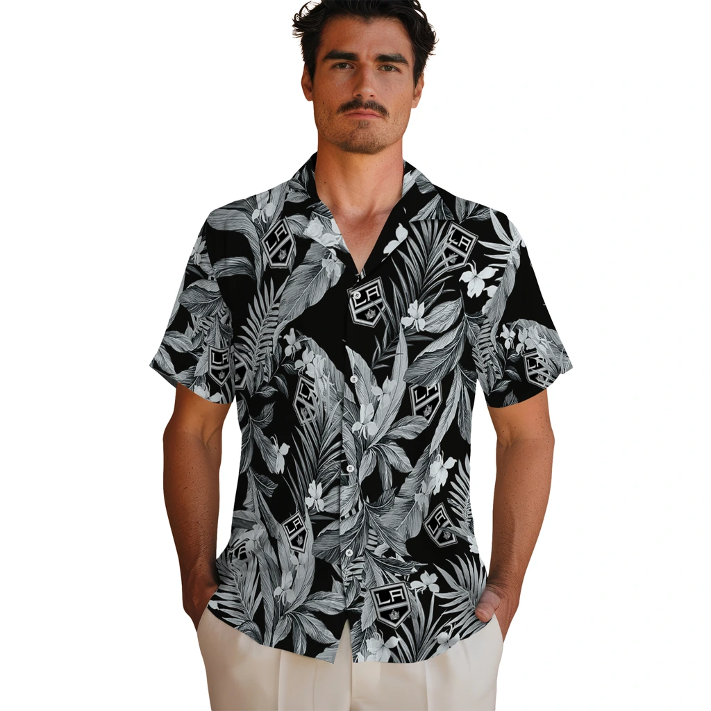Los Angeles Kings Hawaiian Shirt - Palm Leaves los angeles kings palm leaves black hawaiian shirts fashion forward