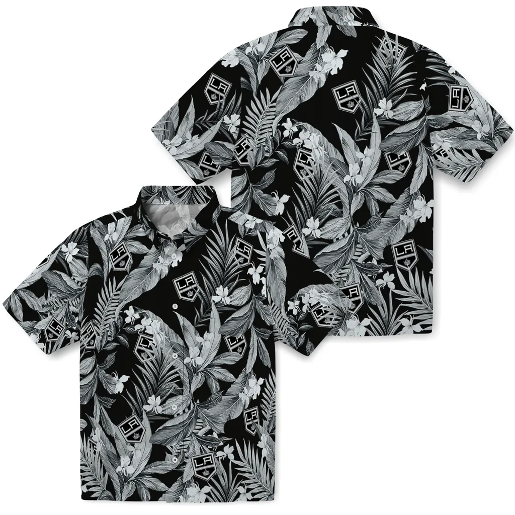 Los Angeles Kings Hawaiian Shirt - Palm Leaves los angeles kings palm leaves black hawaiian shirts high quality