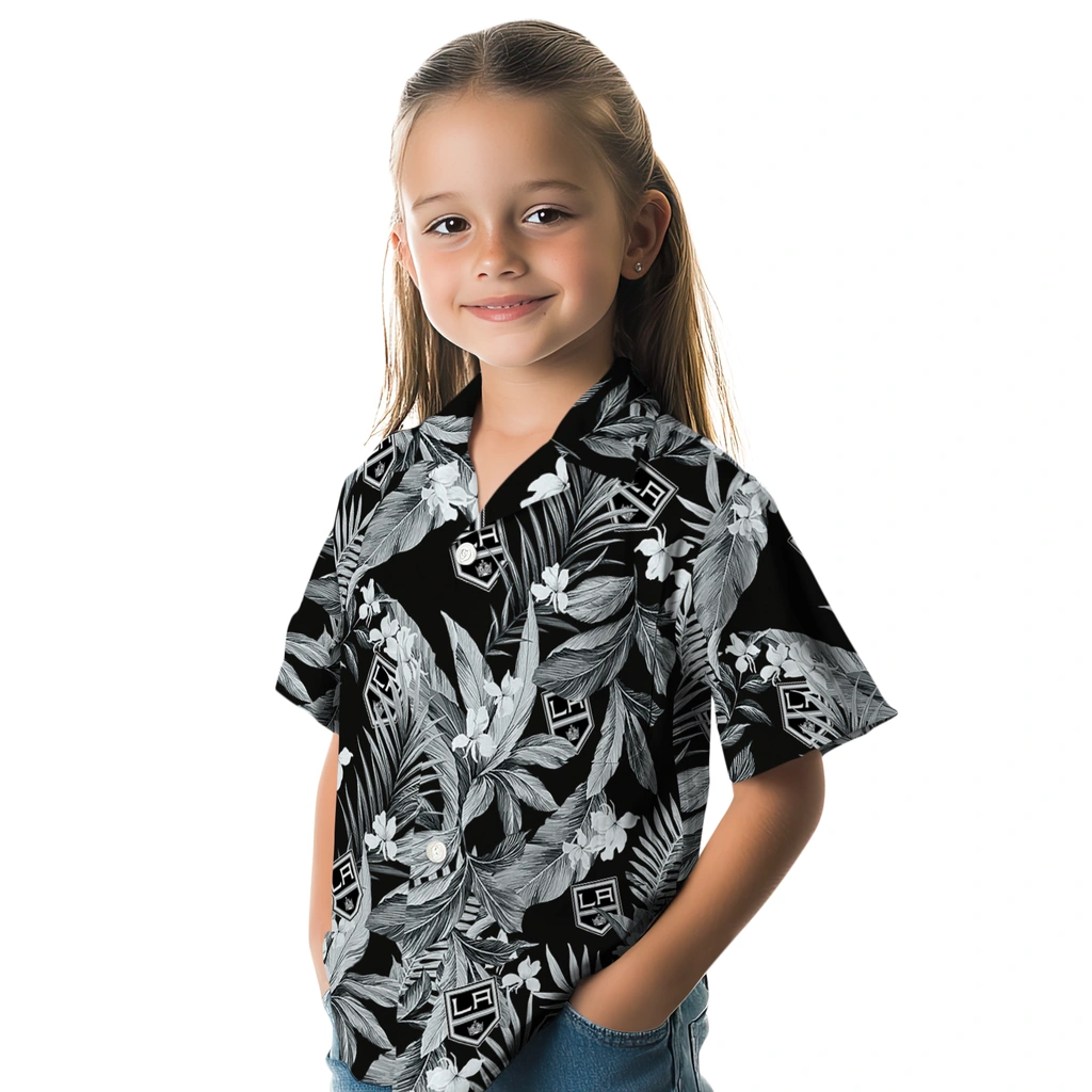 Los Angeles Kings Hawaiian Shirt - Palm Leaves los angeles kings palm leaves black hawaiian shirts premium grade