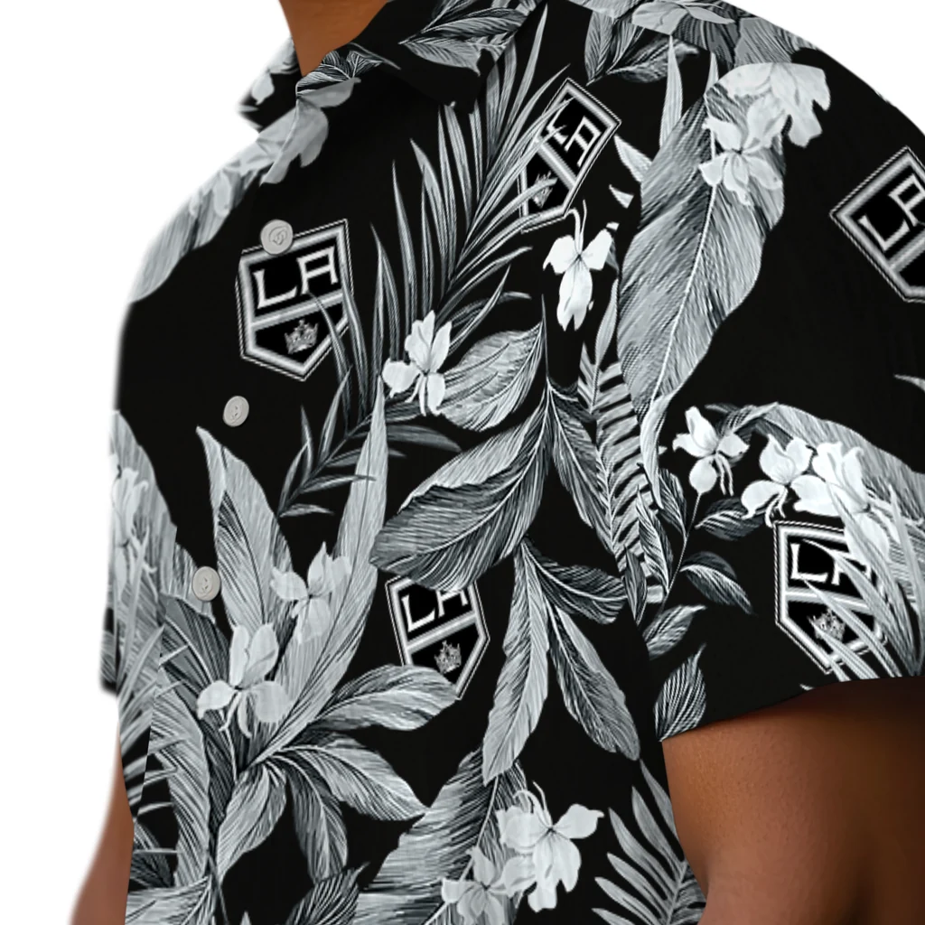 Los Angeles Kings Hawaiian Shirt - Palm Leaves los angeles kings palm leaves black hawaiian shirts trendy