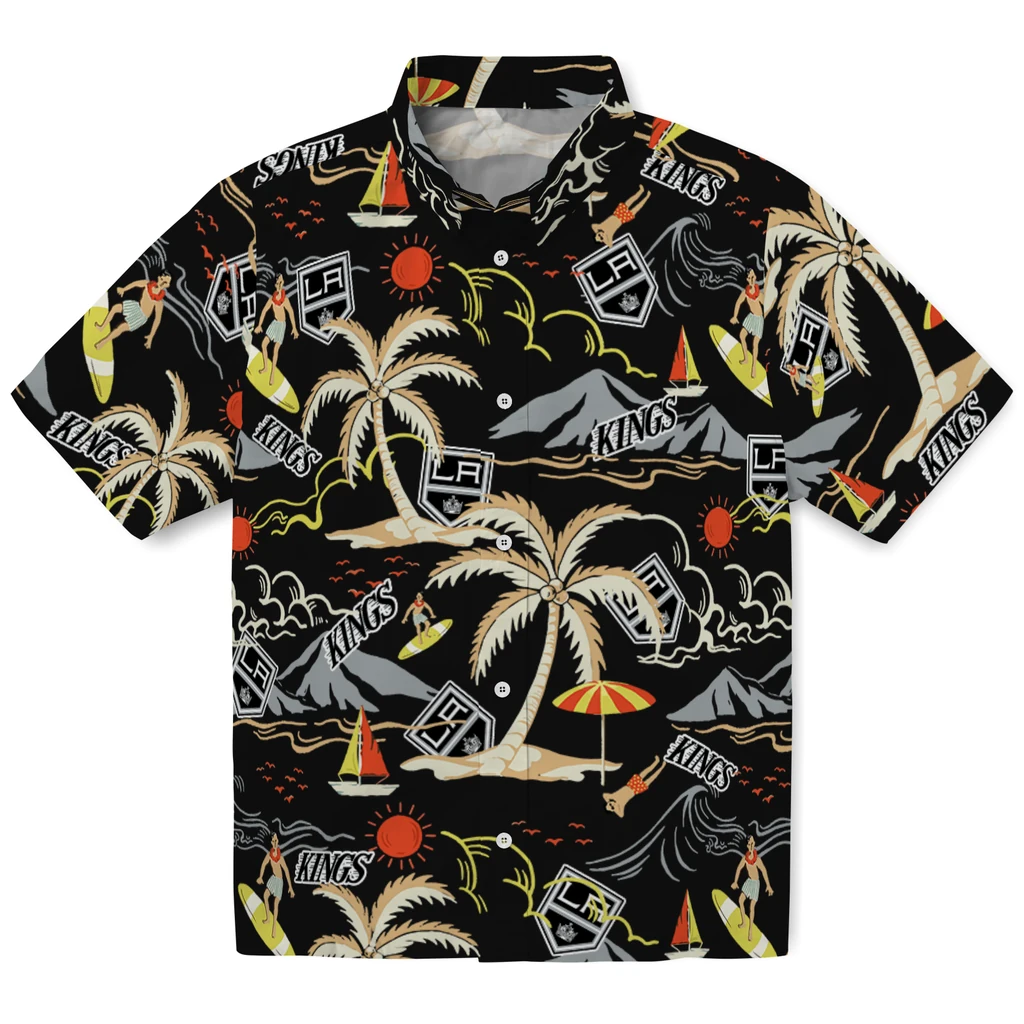 Los Angeles Kings Hawaiian Shirt - Palm Tree Island los angeles kings palm tree island black hawaiian shirts best selling