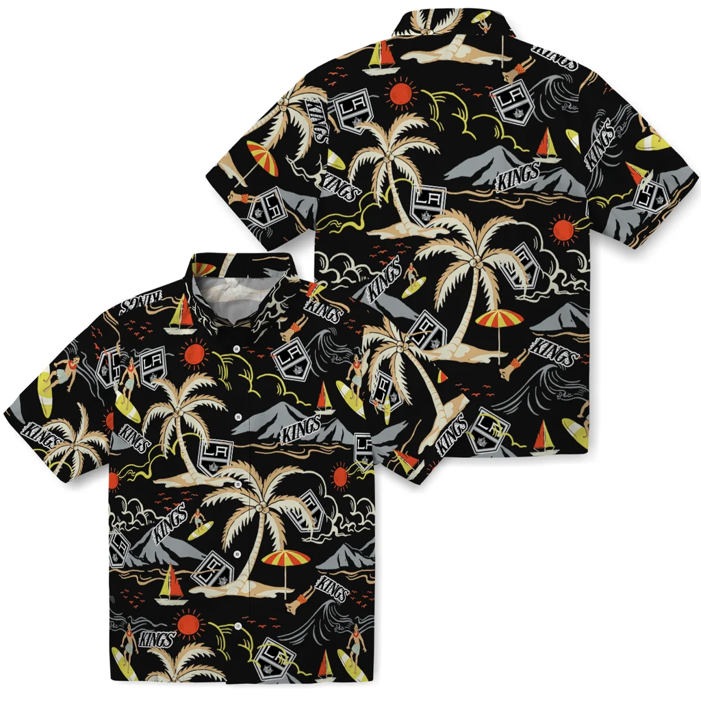 Los Angeles Kings Hawaiian Shirt - Palm Tree Island los angeles kings palm tree island black hawaiian shirts high quality