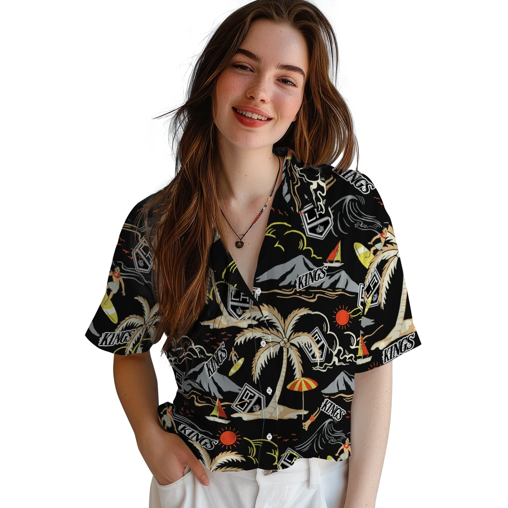 Los Angeles Kings Hawaiian Shirt - Palm Tree Island los angeles kings palm tree island black hawaiian shirts latest model