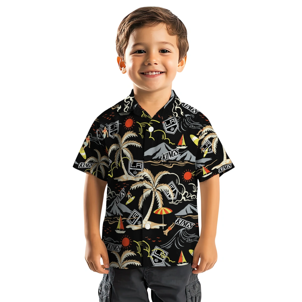 Los Angeles Kings Hawaiian Shirt - Palm Tree Island los angeles kings palm tree island black hawaiian shirts top rated