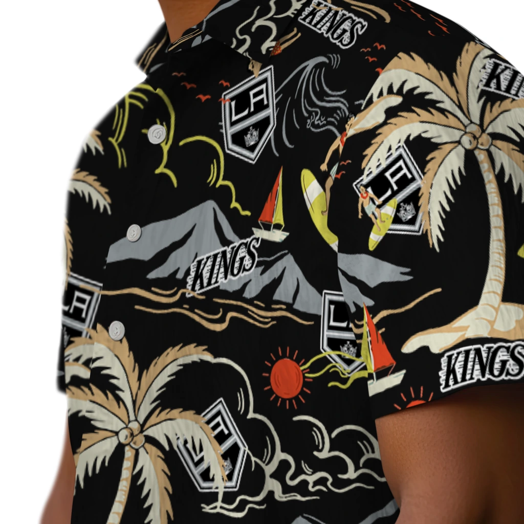 Los Angeles Kings Hawaiian Shirt - Palm Tree Island los angeles kings palm tree island black hawaiian shirts trendy