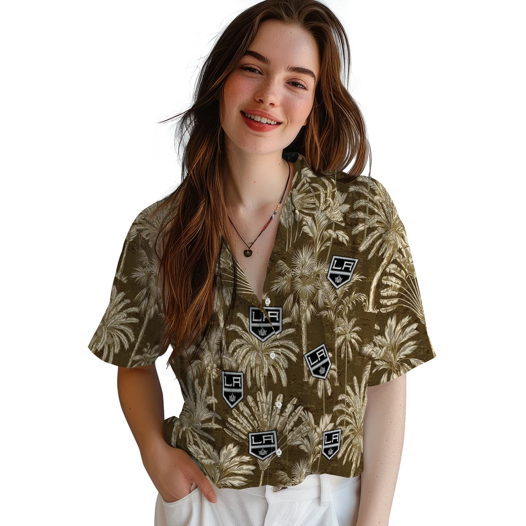 Los Angeles Kings Hawaiian Shirt - Vintage Palm Tree los angeles kings palm shadows black hawaiian shirts latest model