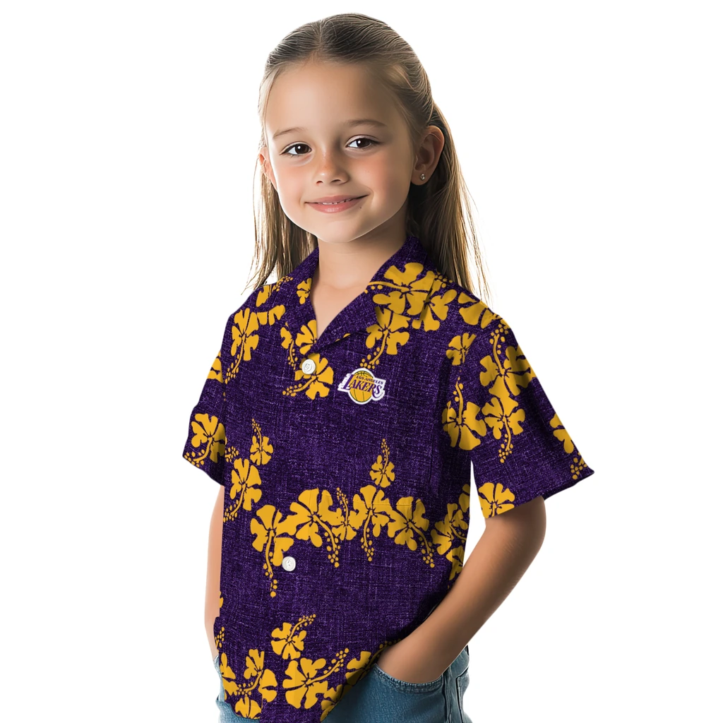 Los Angeles Lakers Hawaiian Shirt - 50th State Flower los angeles lakers hibiscus petals purple hawaiian shirts premium grade