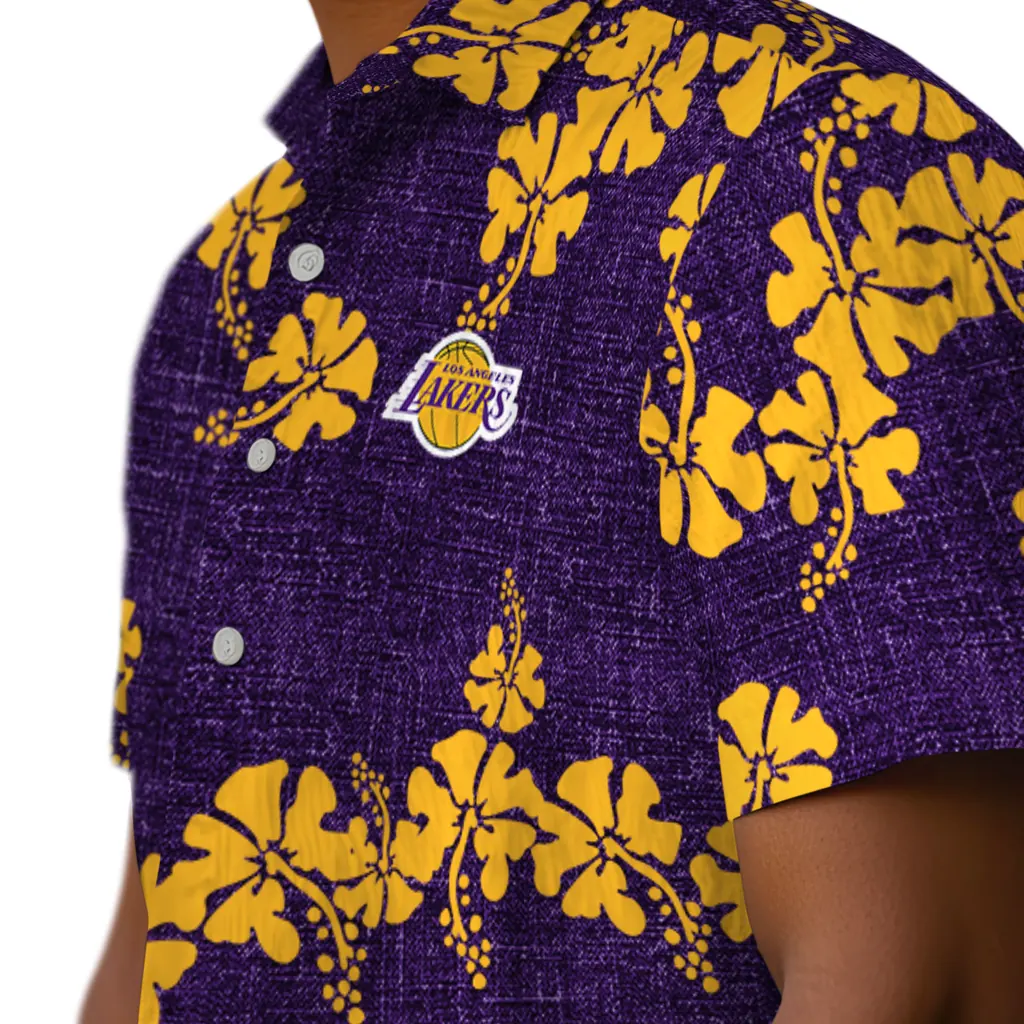 Los Angeles Lakers Hawaiian Shirt - 50th State Flower los angeles lakers hibiscus petals purple hawaiian shirts trendy